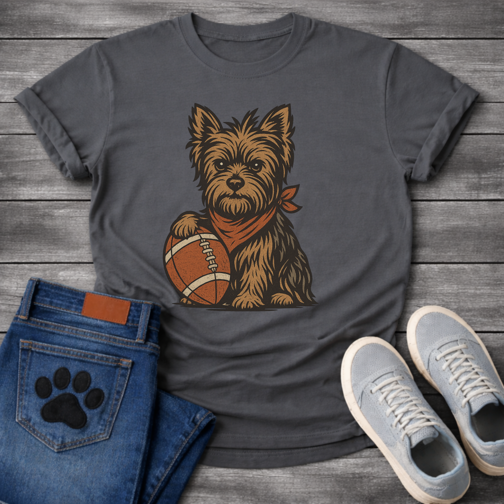 Funny football Yorkie dog shirt with Yorkshire Terrier holding football for pet lovers