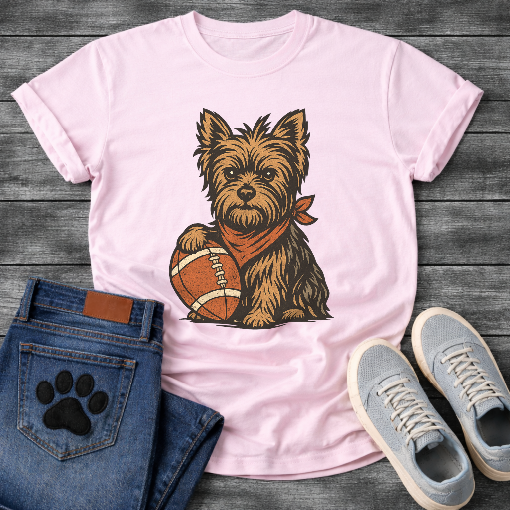 Funny football Yorkie dog shirt with Yorkshire Terrier holding football for pet lovers