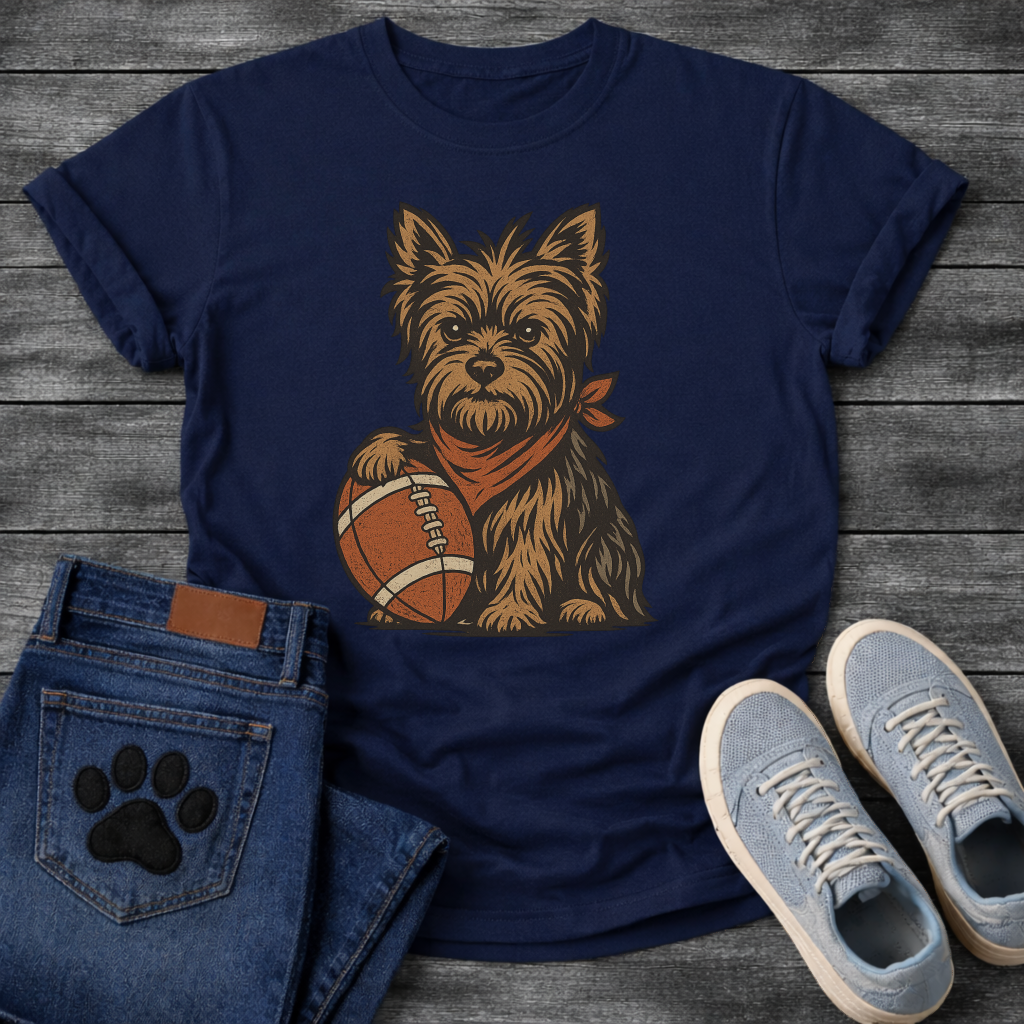 Funny football Yorkie dog shirt with Yorkshire Terrier holding football for pet lovers