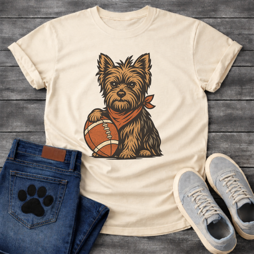 Funny football Yorkie dog shirt with Yorkshire Terrier holding football for pet lovers