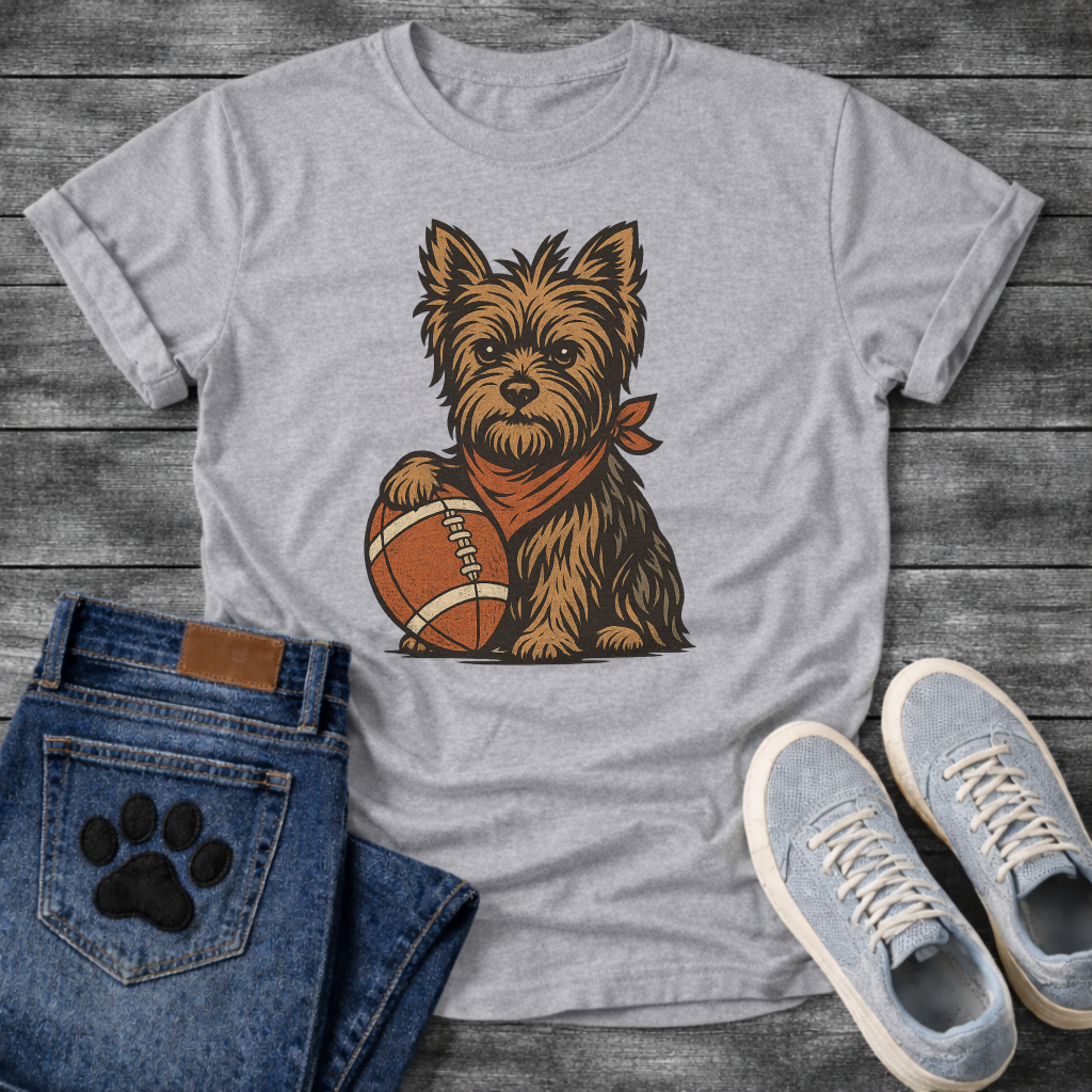 Funny football Yorkie dog shirt with Yorkshire Terrier holding football for pet lovers