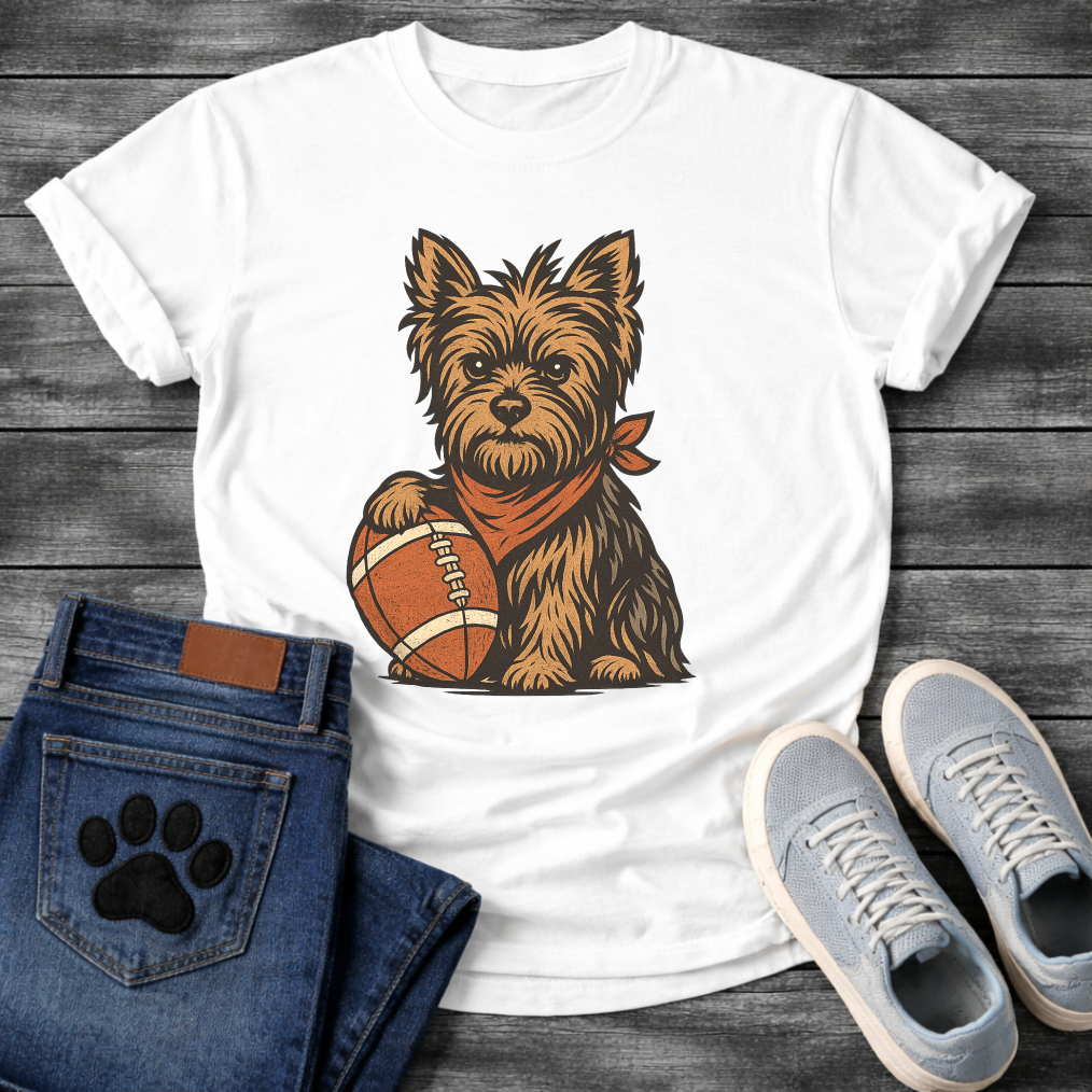 Funny football Yorkie dog shirt with Yorkshire Terrier holding football for pet lovers