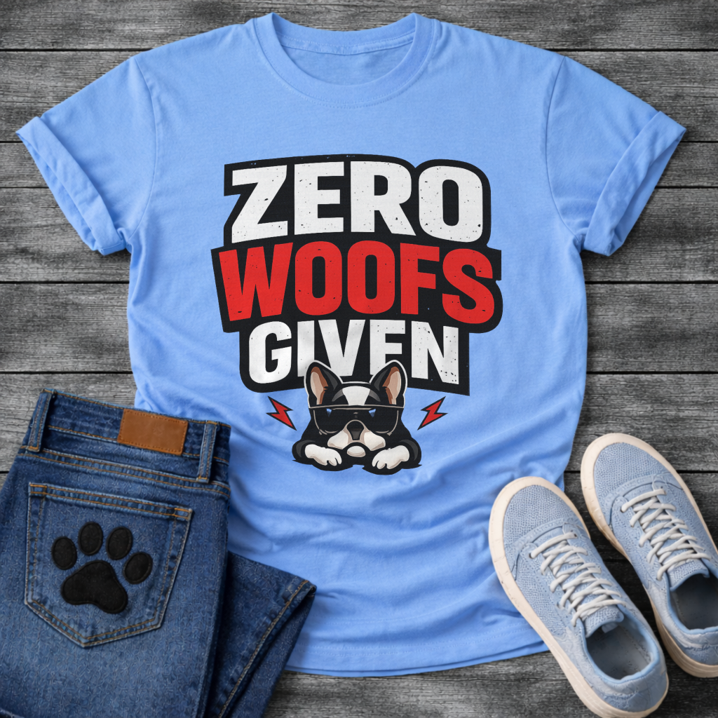 Zero woofs given funny dog shirt with French Bulldog attitude for pet lovers