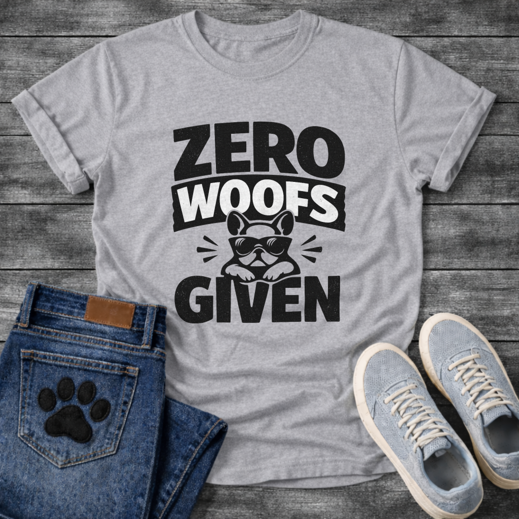 Zero woofs given funny dog shirt with French Bulldog attitude for pet lovers
