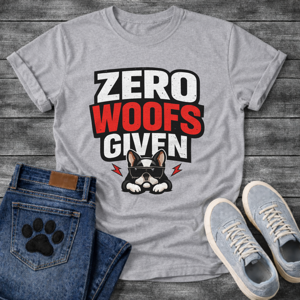Zero woofs given funny dog shirt with French Bulldog attitude for pet lovers