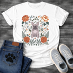 Blue French Bulldog floral folk art botanical graphic dog mom shirt tee