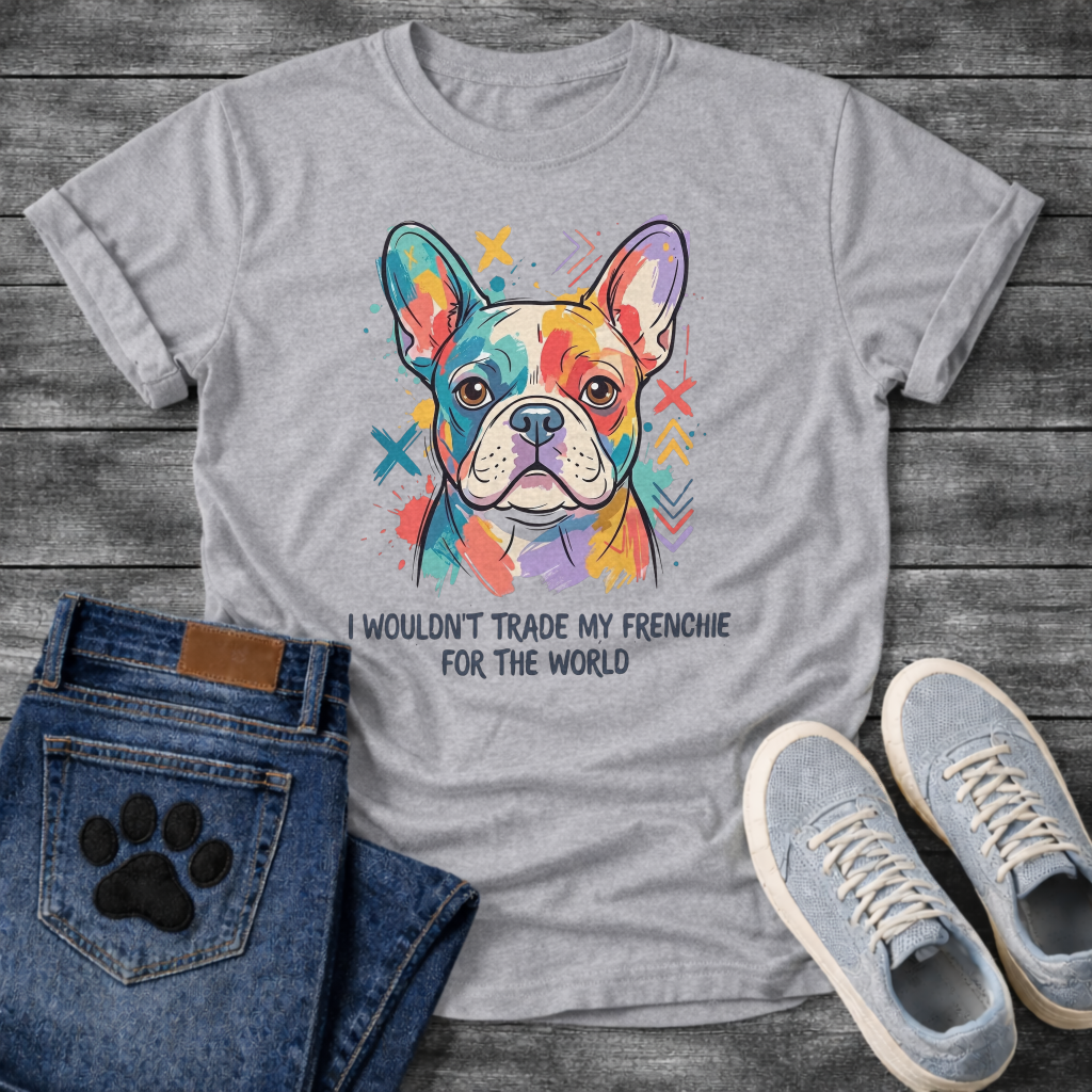 French Bulldog colorful pop art illustration with I Wouldn't Trade My Frenchie For The World typography graphic tee